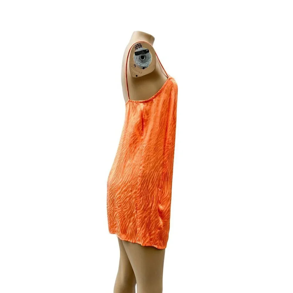 Motel Zebra Print Spaghetti Strap Side Slit Slip Dress Cantaloupe Orange Women S